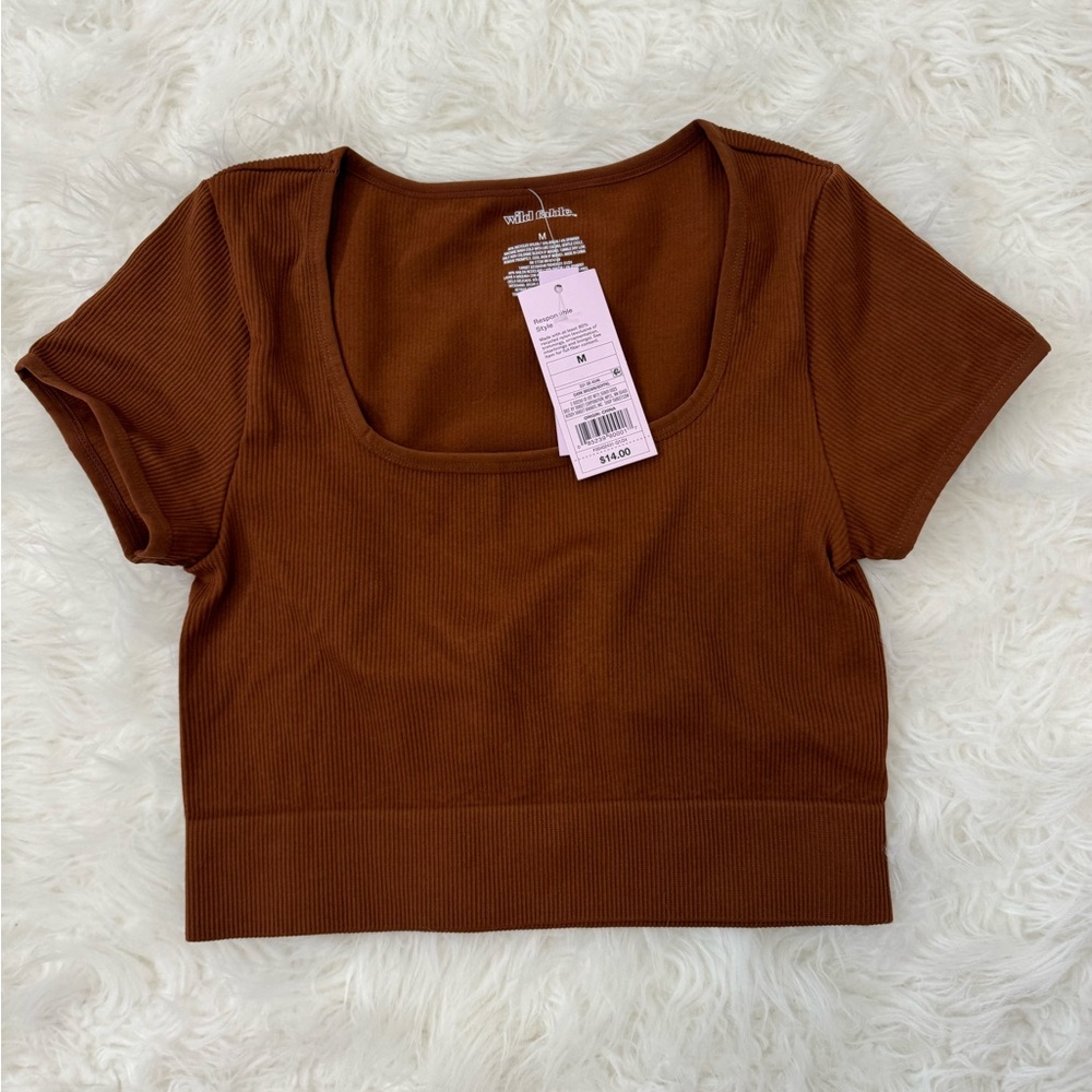 Women's Short Sleeve Square Neck Fitted Seamless T-Shirt